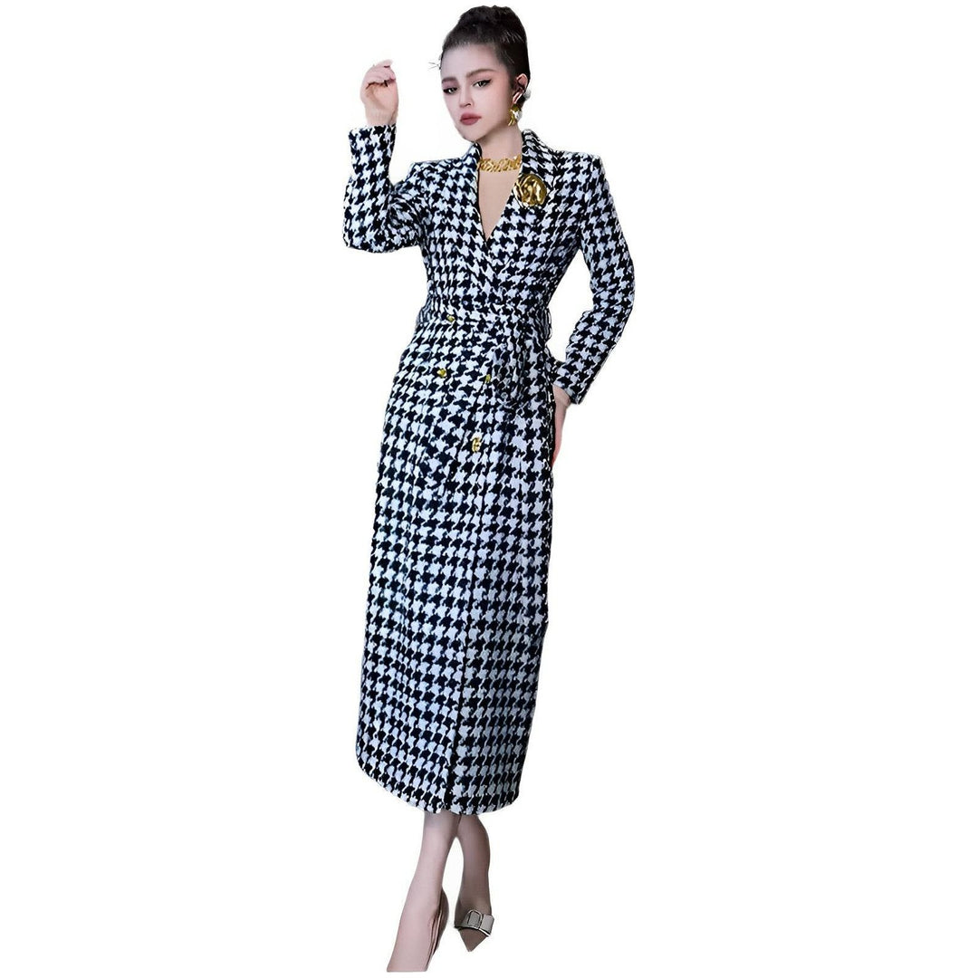 Amira Houndstooth Trench Coat 